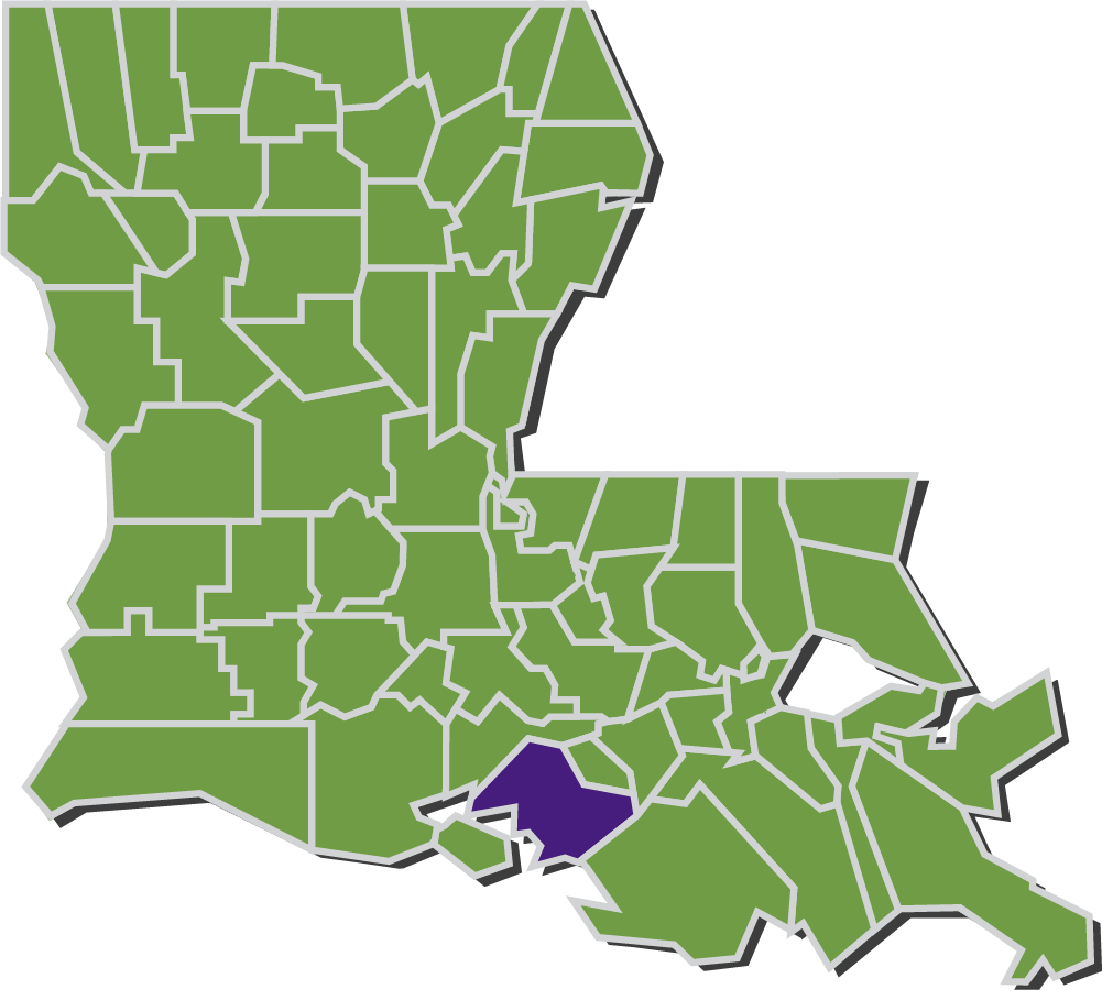 Map of Louisiana parishes with St. Mary parish highlighted in purple.